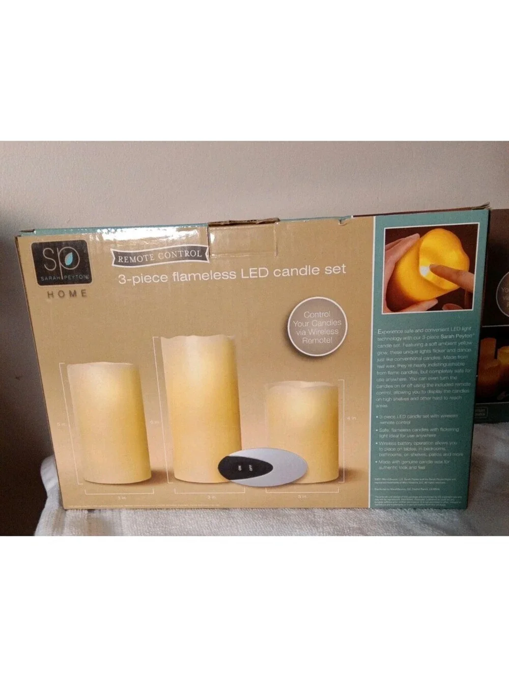NEW Sarah Peyton Home Remote Control 3 Piece Flameless LED Candle Set Battery op